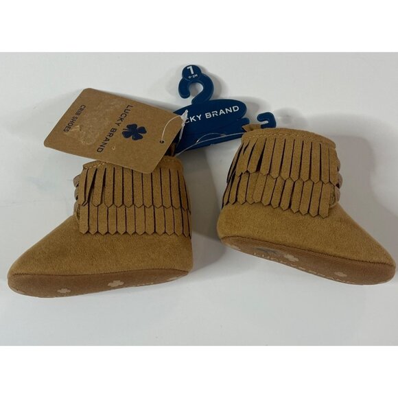 Lucky Brand Baby Girls Fringe Faux Suede Booties Size 1 Tan - Picture 5 of 11